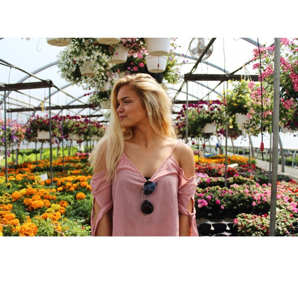 Pink off the shoulder top with sleeves